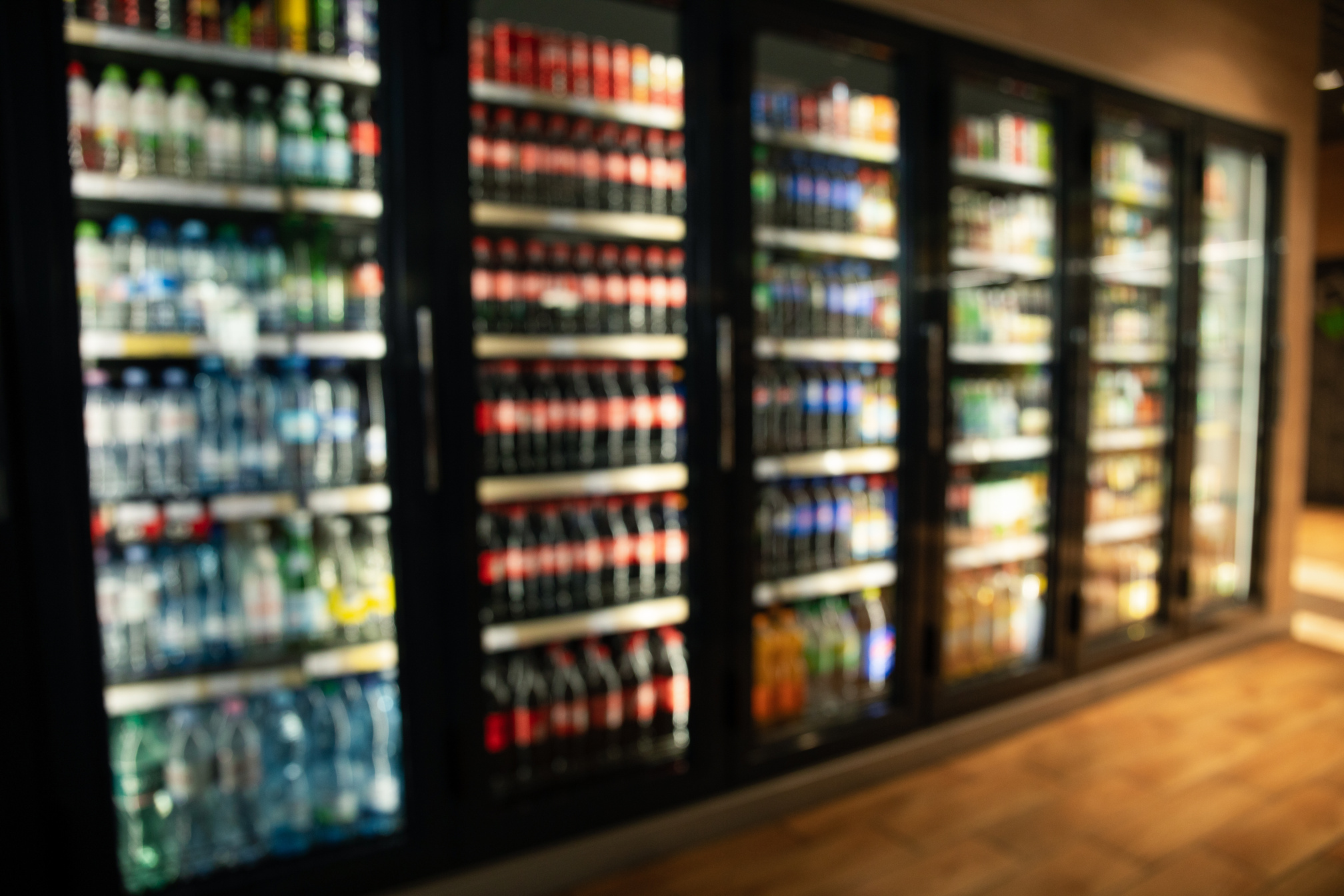 Supermarket convenience store refrigerators with different drink