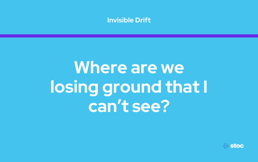 Graphic illustrating Invisible Drift during stadium fan experience optimization when stockouts and planogram issues go unseen.